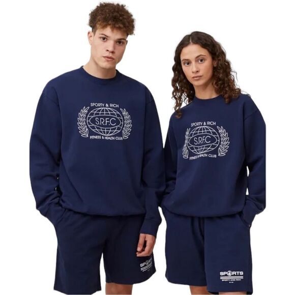 Sporty & Rich Tops - Sporty & Rich S.R.F.C Print Crew Neck Sweatshirt Unisex Blue Size Medium
